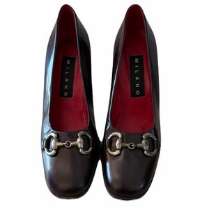 Milano Dark Brown Leather Heels Size 38 Horsebit Accent Made in Spain